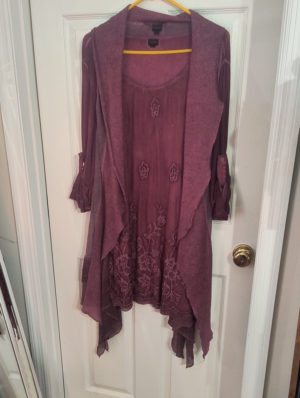 WOW 2 Pc Fantazia Layered Embroidered Dress And Vest in Plum